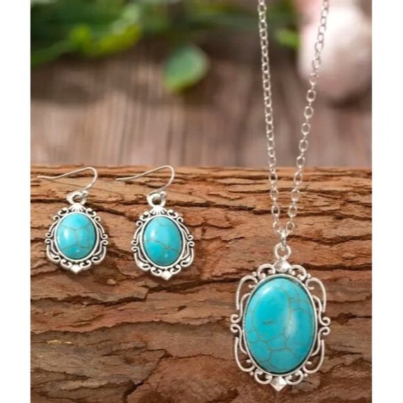 Silver Tone 3 Piece Jewelry Set‎ Earrings Necklace New - Picture 2 of 5